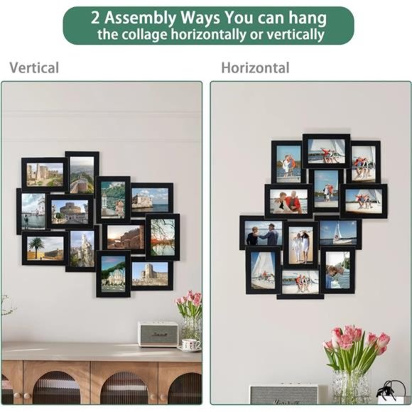 12 Openings 4 by 6 Collage Picture Frame, Decorative Handcrafted Rustic Wood - Picture 3 of 6